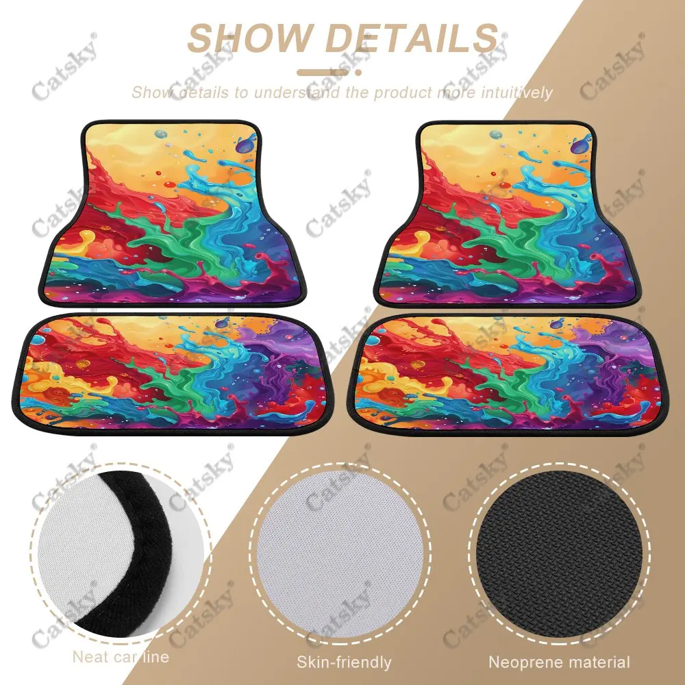 Colorful Splash Car Floor Mats 4-piece Front Rear Carpet Stain-resistant Complete Set Suitable for SUV Truck Interior Decoration