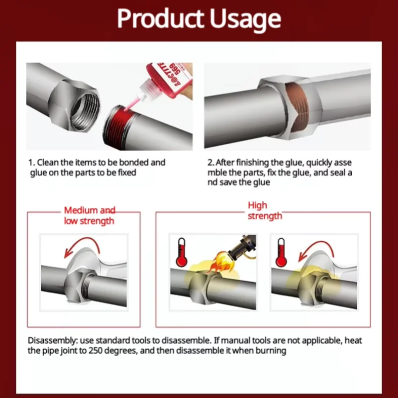 100% الأصلي لوكتايت 542 545 554 586 569 موضوع تسرب اللاهوائية الغراء الهيدروليكية الهوائية السائل مانع التسرب