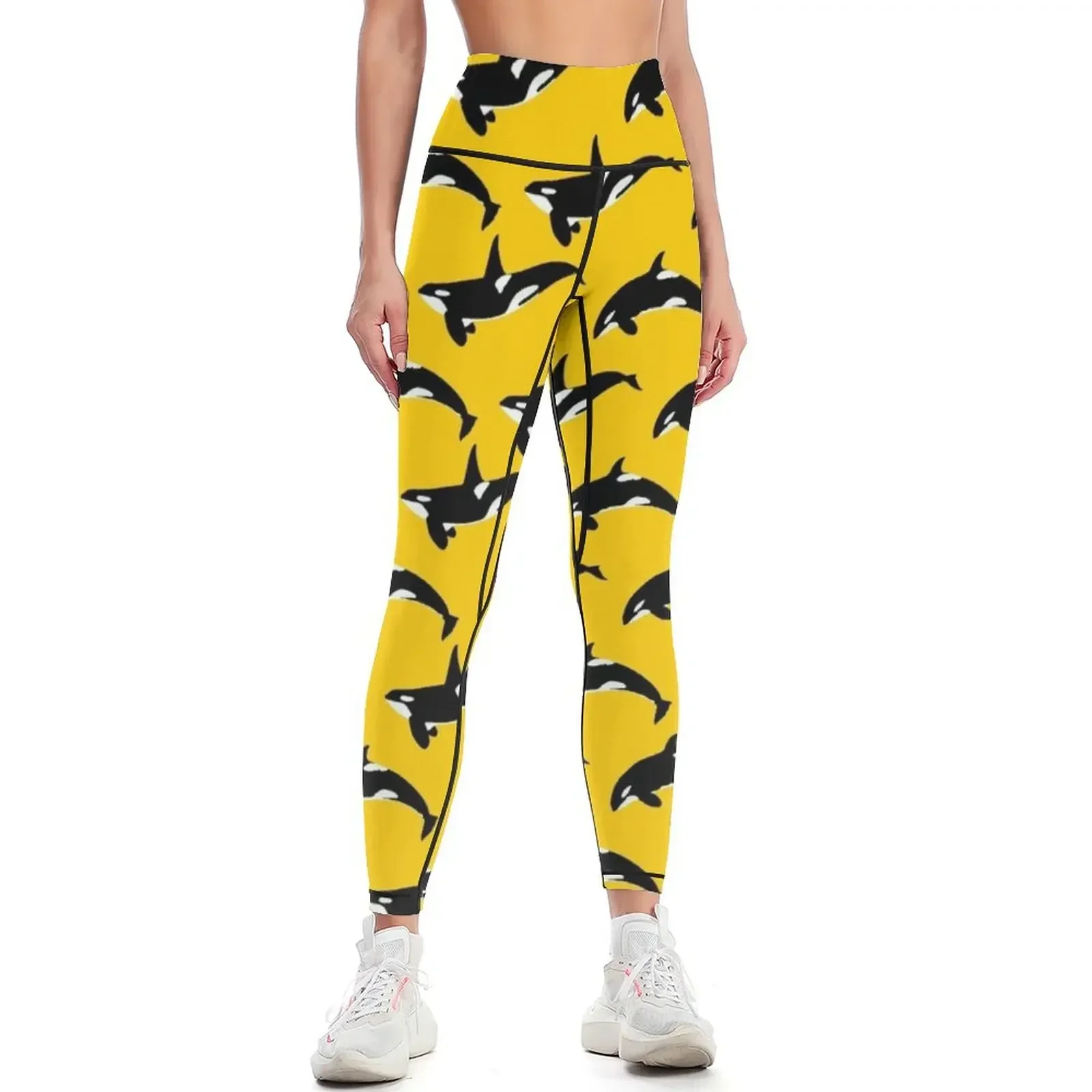 

Orca Pattern: Yellow Leggings Legging sport Legging sexy woman legging gym sports woman gym Womens Leggings