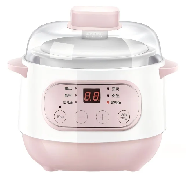 24H Preset Automatic Insulation Ceramic Pot Cute Design Smart Mini Electric Steamer Slow Cooker with Glass Cover Rice/Soup