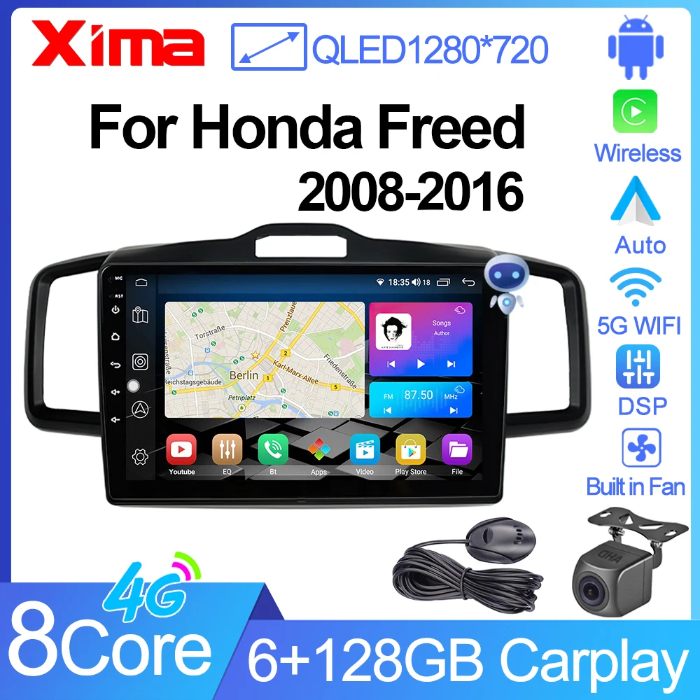 XIMA XV6 Blu-ray QLED DSP 4G WIFI Carplay Android 12 Car Radio Multimedia For Honda Freed 2008 - 2016 Navigation GPS 2Din Stereo