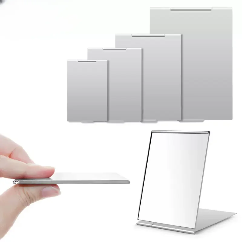 

Aluminum Folding Mirror Mini Portable Makeup Mirror Hand Standing Small Mirror Vanity Foldable Compact Pocket Cosmetics Tools