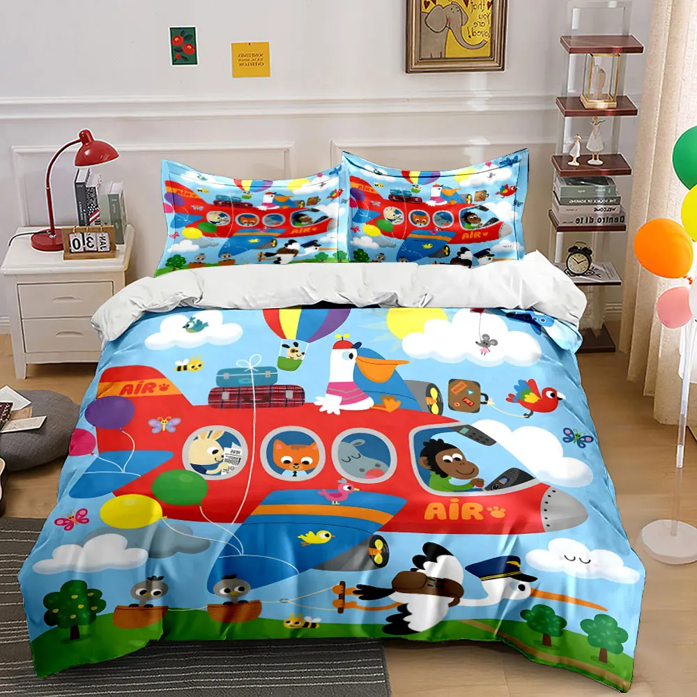 Animals flying on colorful plane Print Soft Comfortable Duvet Cover Bedding Set Included 1*Duvet Cover  2*Pillowcases