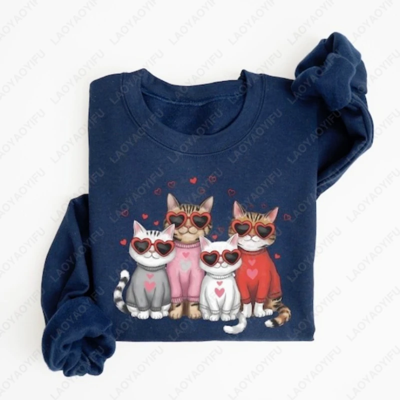 عيد الحب القط البلوز لطيف كيتي مطبوعة للجنسين البلوز المرأة رجل عيد الحب الزي متعة الرسم الاتجاه عشاق الملابس