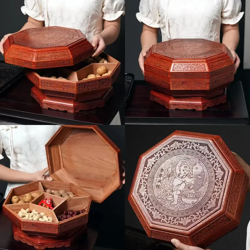 For Rotating Fruit Plate Mahogany Candy Snack Box Rosewood Tray Dried Fruit Chinese Classical Storage Traditional Festive