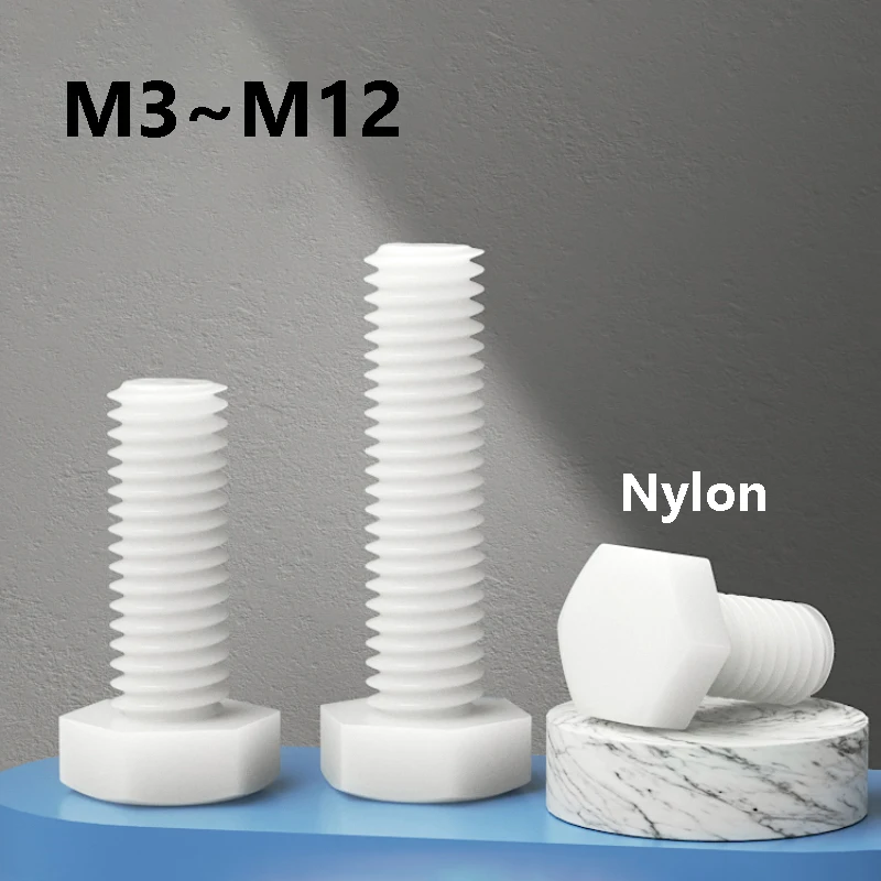 3~30Pcs White Nylon External Hex Head Screws M3 M4 M5 M6 M8 M10 M12 Plastic Hexagon Bolts for Heat/ Electricity Insulation USE