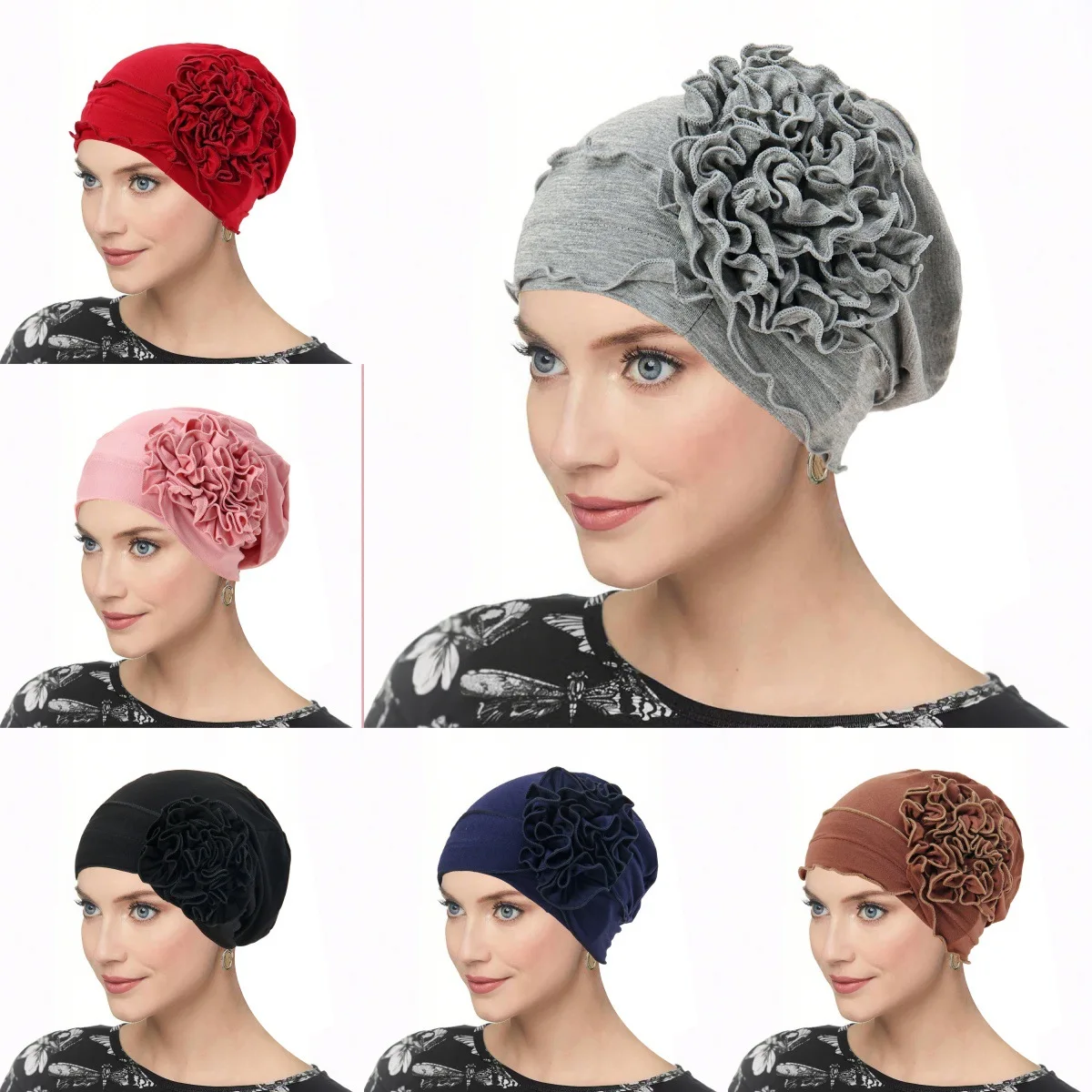 

New Big Flower Turban Indian Hat Women Cancer Chemo Cap Muslim Hijab Beanies Bonnet Hair Loss Headscarf Head Wrap Headwear Scarf