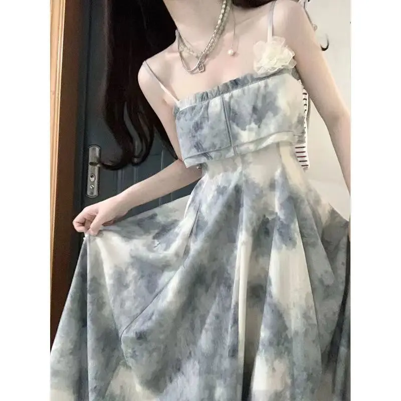 

2024 New Midi Dress Women Sweet Gentle A-line Summer Sleeveless Clothing Harajuku French Hipster Aesthetics High Waist Vestidos