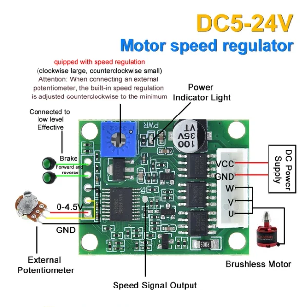 BLDC 12V 24V 3-Phase DC Brushless Drive Motor Speed Controller Board Hard Disk Motor Control Module