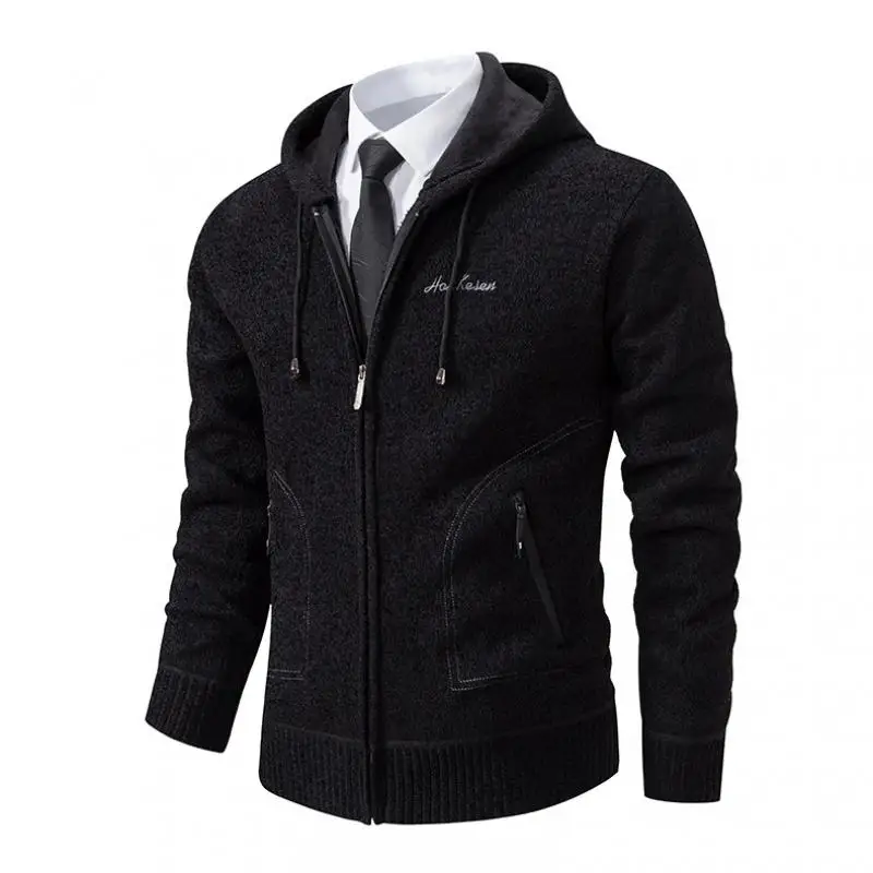 2024 New Winter Men's Sweaters Knitted Underlay Sweaters Casual Sweaters Men's Hooded Zipper Slim Fit Plush Jacket Coat Cardigan