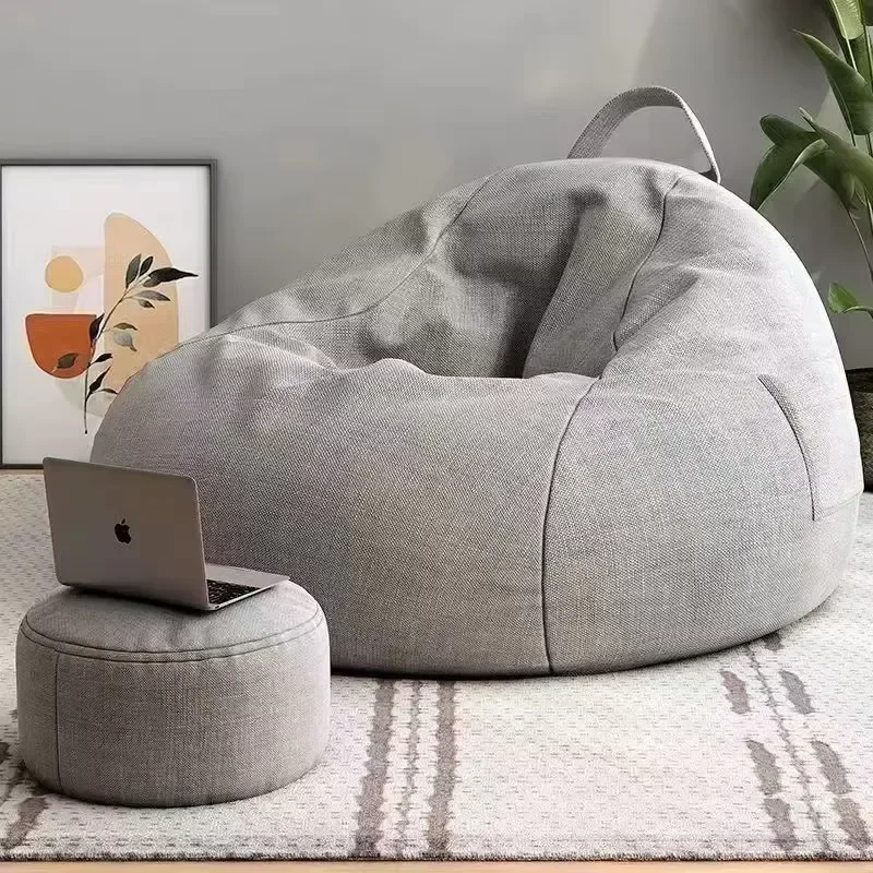 New Traditional Fabric Single Children Bean Bag Sofa with Retractable Footrest and Reclining Lazy Chair