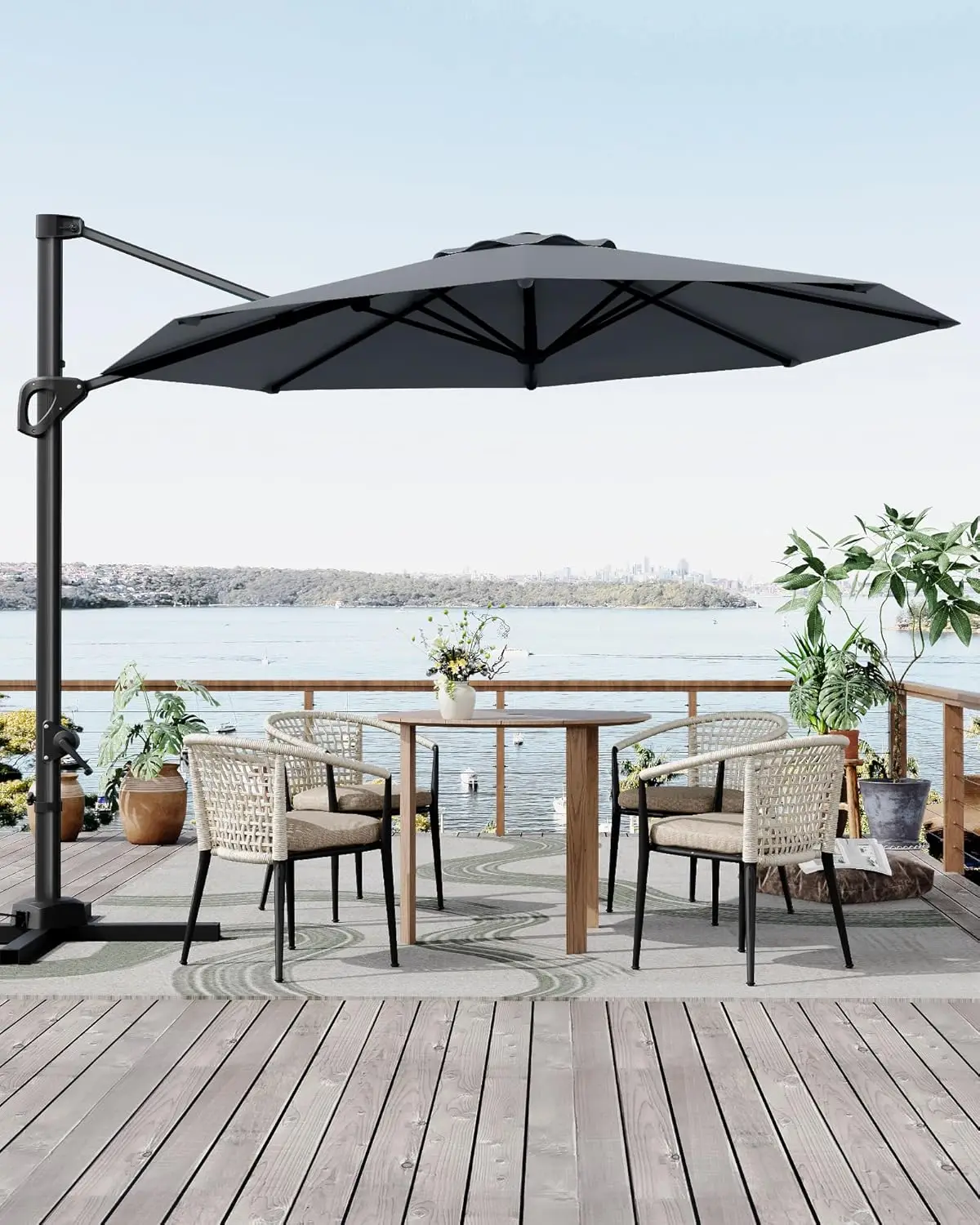 

Большой консольный зонт для патио 10 футов с вращением на 360 градусов, ветрозащитный солнцезащитный зонт для сада, террасы, бассейна, серый