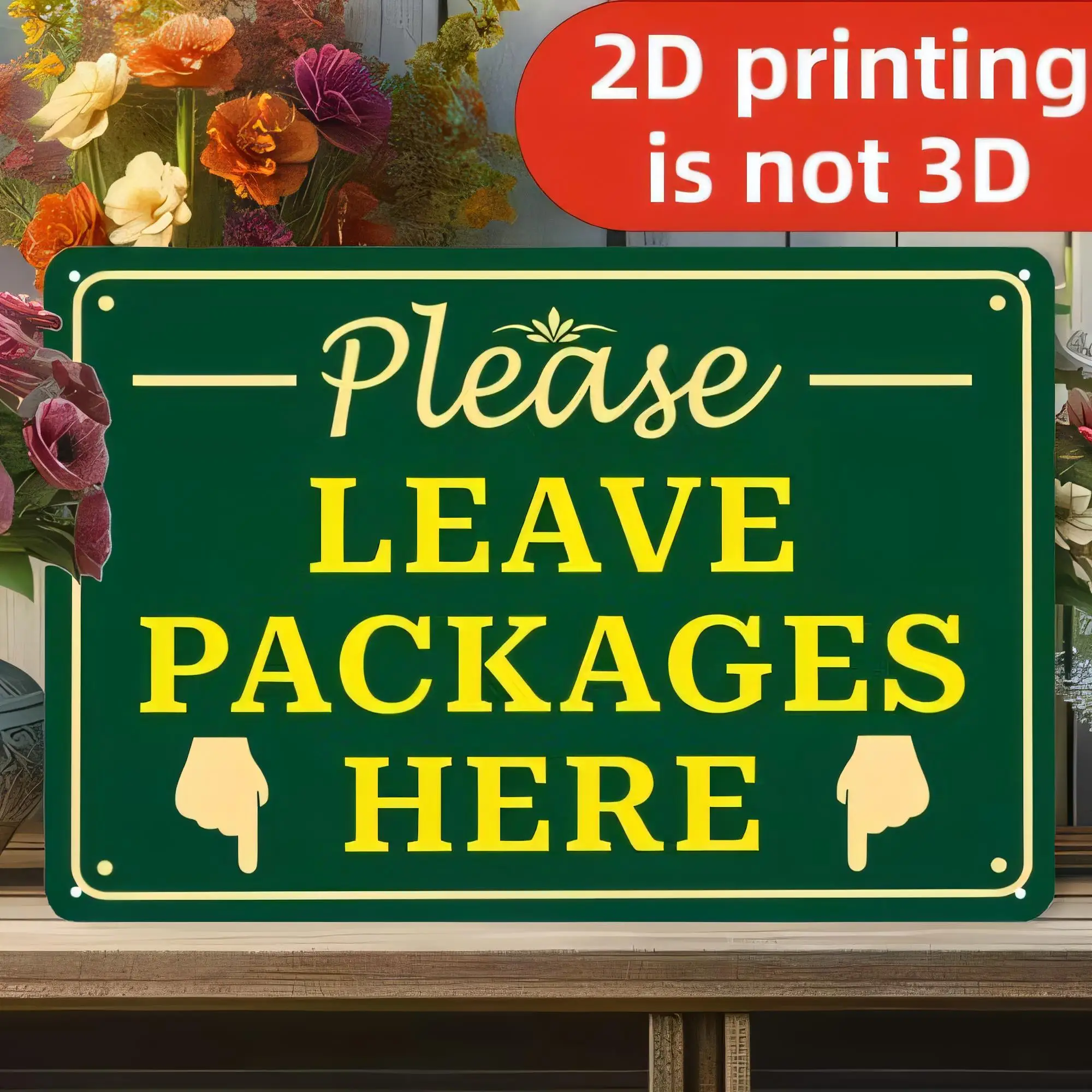 Tin Sign “PLEASE LEAVE PACKAGES HERE” Green Vintage Post Box Warning Metal Wall Decor 2D Printed Retro Yard House Entrance Plaqu