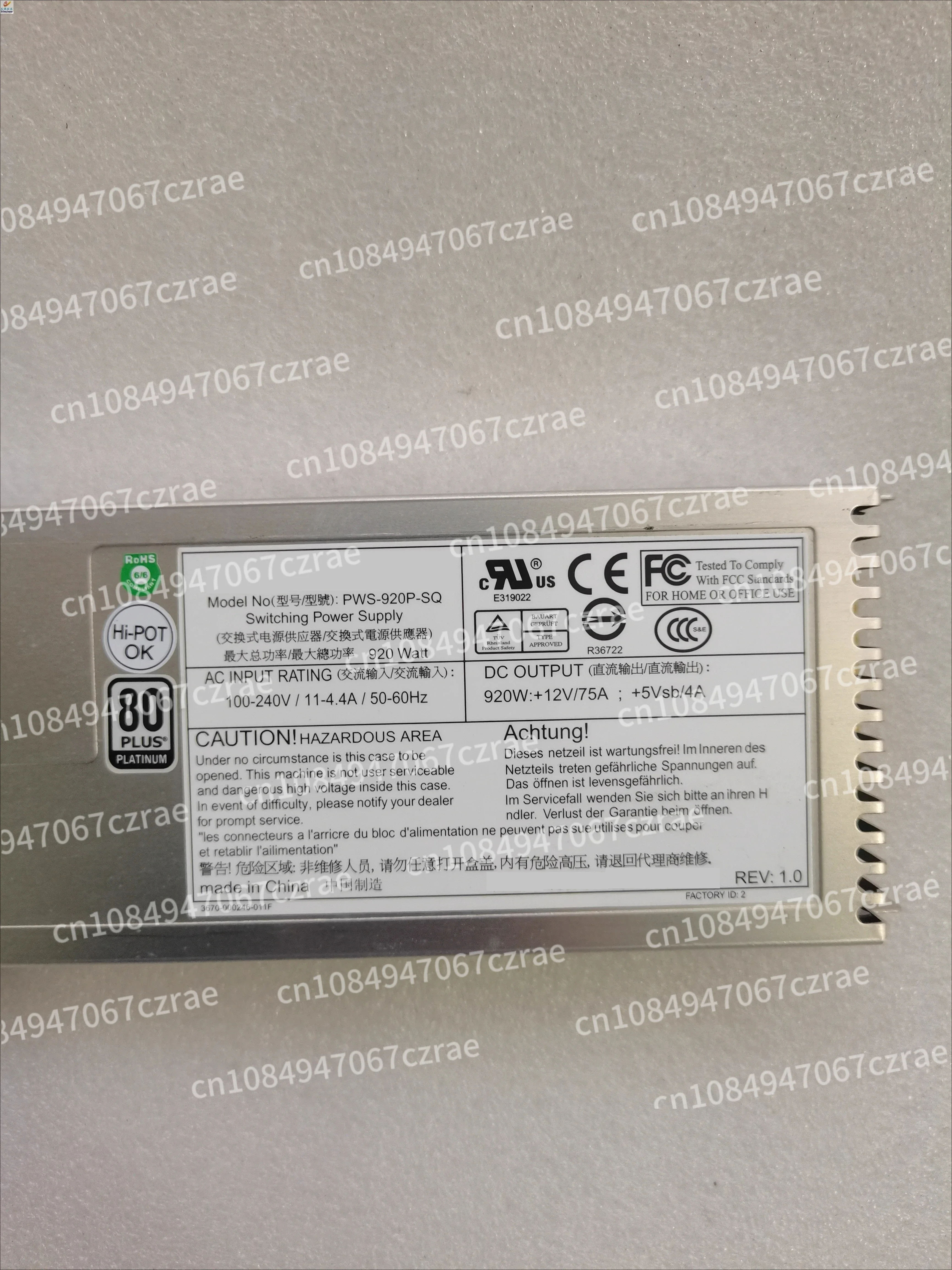 Supermicro PWS-920P-SQ PWS-920-1R 920W Server Redundant Power Module
