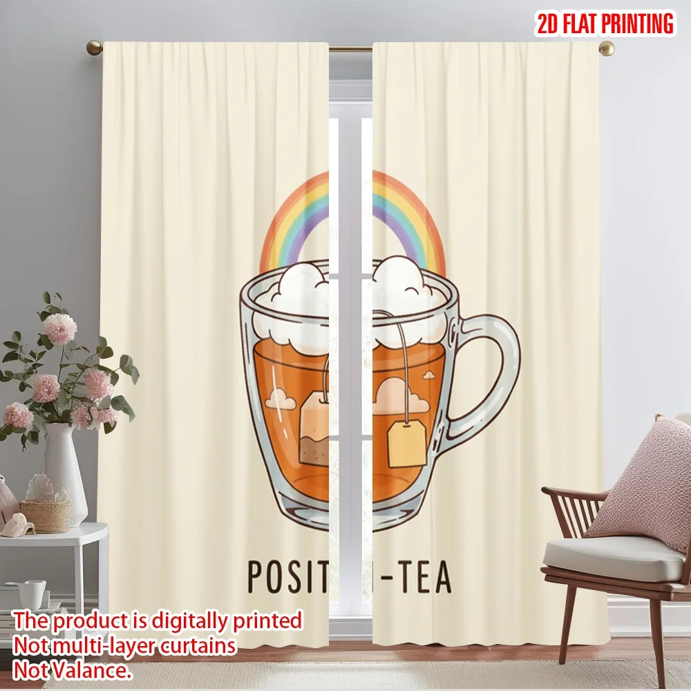 

2pcs 2D flat printing Window Drapes Positive Rainbow Cloud Tea 100% Polyester Without Electricity 0 for gold wall decor