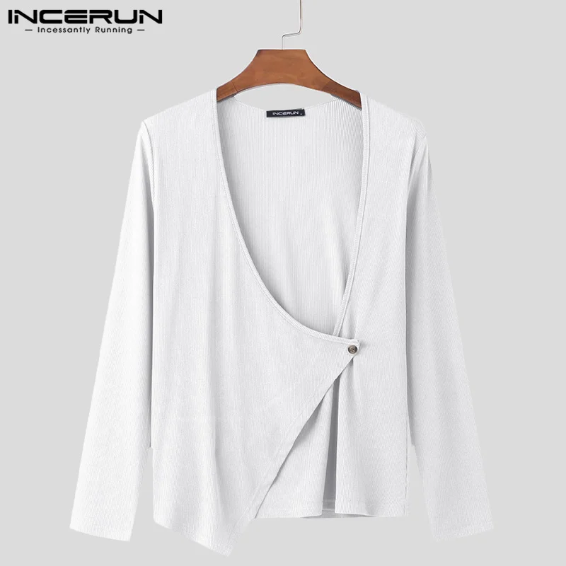 Fashion Sexy Style Tops INCERUN New Men's Deconstructive Texture T-shirts Streetwear Male Solid Long Sleeved Camiseta S-5XL 2024 image 4