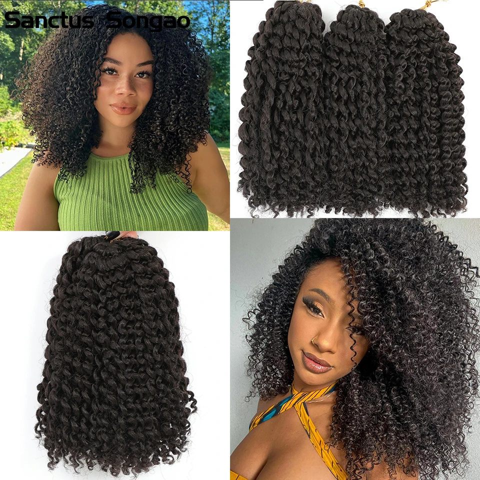 Crochet Hair Short Style Kinky Curly Ombre Color 8 Inch Afro Kinky Twist Hair Synthetic Crochet Braids Hair For Black Woman