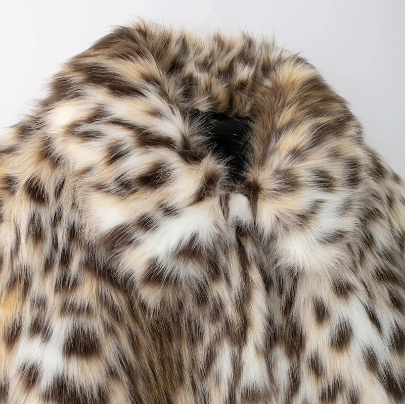 New Autumn Winter Leopard Print Faux Fur Coats for Women Fashion Lapel Single Breasted Long Sleeves Loose Thick Warm Furry Coat