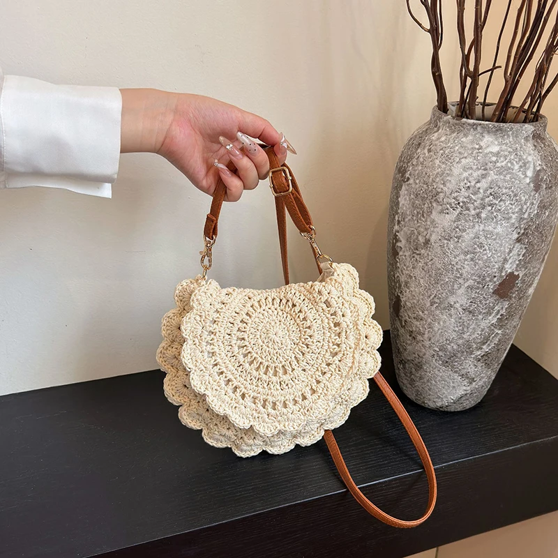 Vintage gewebte Handtasche Neue Urlaub Runde Sommer Strandtasche Mode Umhängetasche Damen Messenger Bags – Detail 5