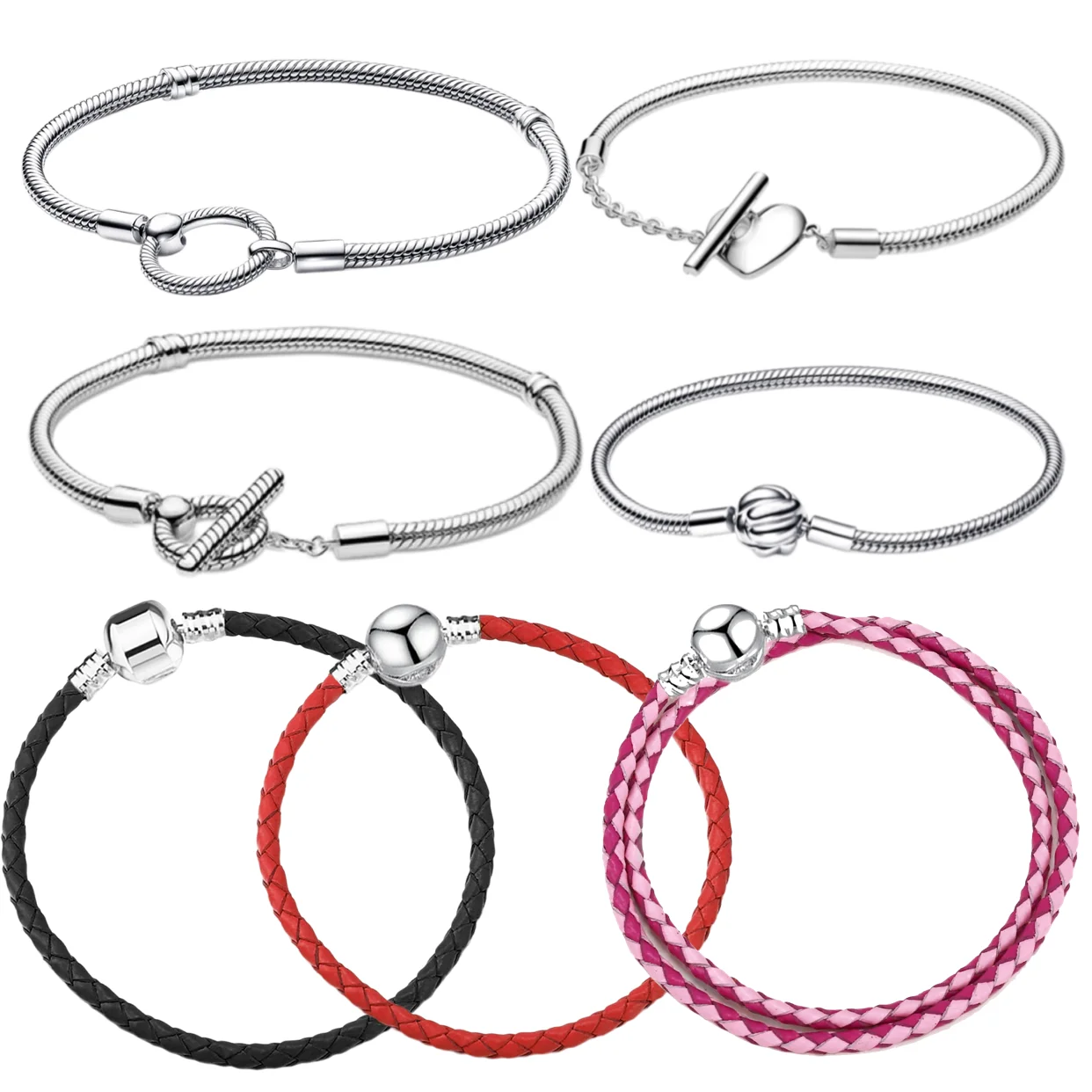 100%925 sterling Silver stylish Elegant charm Buckle leather rope snake bone bracelet women jewelry Warm Mother's Day gift