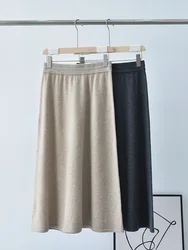 Women's Pure Cashmere Skirt, High Waist, Slim, Bead, Chain Splicing, Mid-Length, A-Line, Female, Autumn, New
