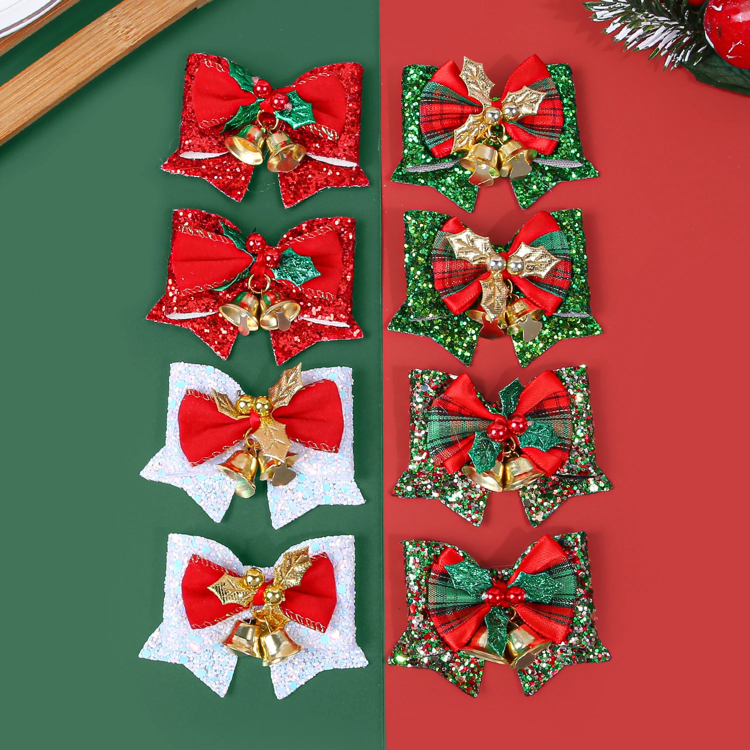 2/4/8pcs Christmas Hair Bows Clips Christmas Sparkly Hair Bows Barrettes Kids Girls Hair Clips Christmas Party Hair Accessories
