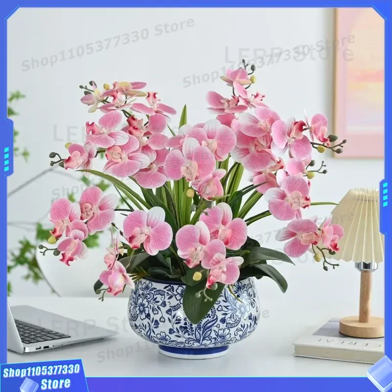 High End Light Luxury Artificial Phalaenopsis Orchid Fake Flower Arrangement For Living Room TV Cabinet Desktop Home Decor