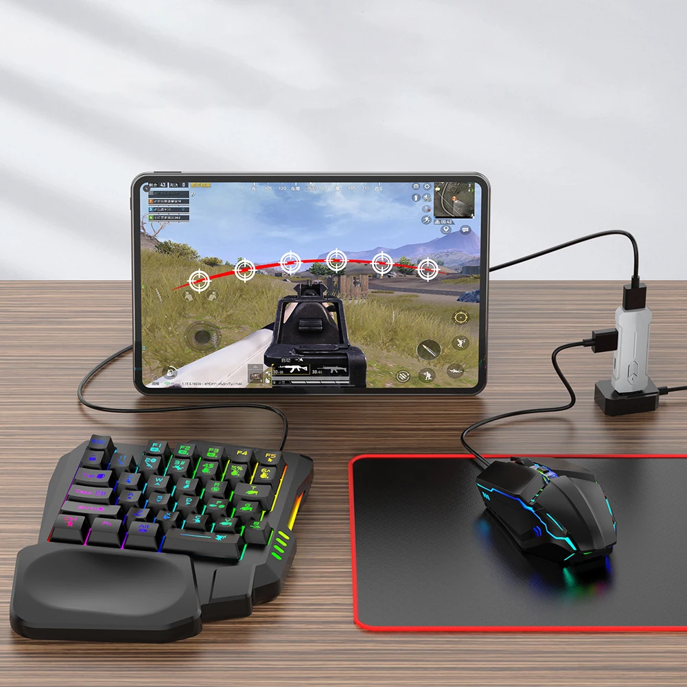 5-in-1モバイルゲームコンバーターキーボードマウスゲーミングセット-pubg用-有線rgbバックライトキーボード-リストレスト付き-androidシステム対応