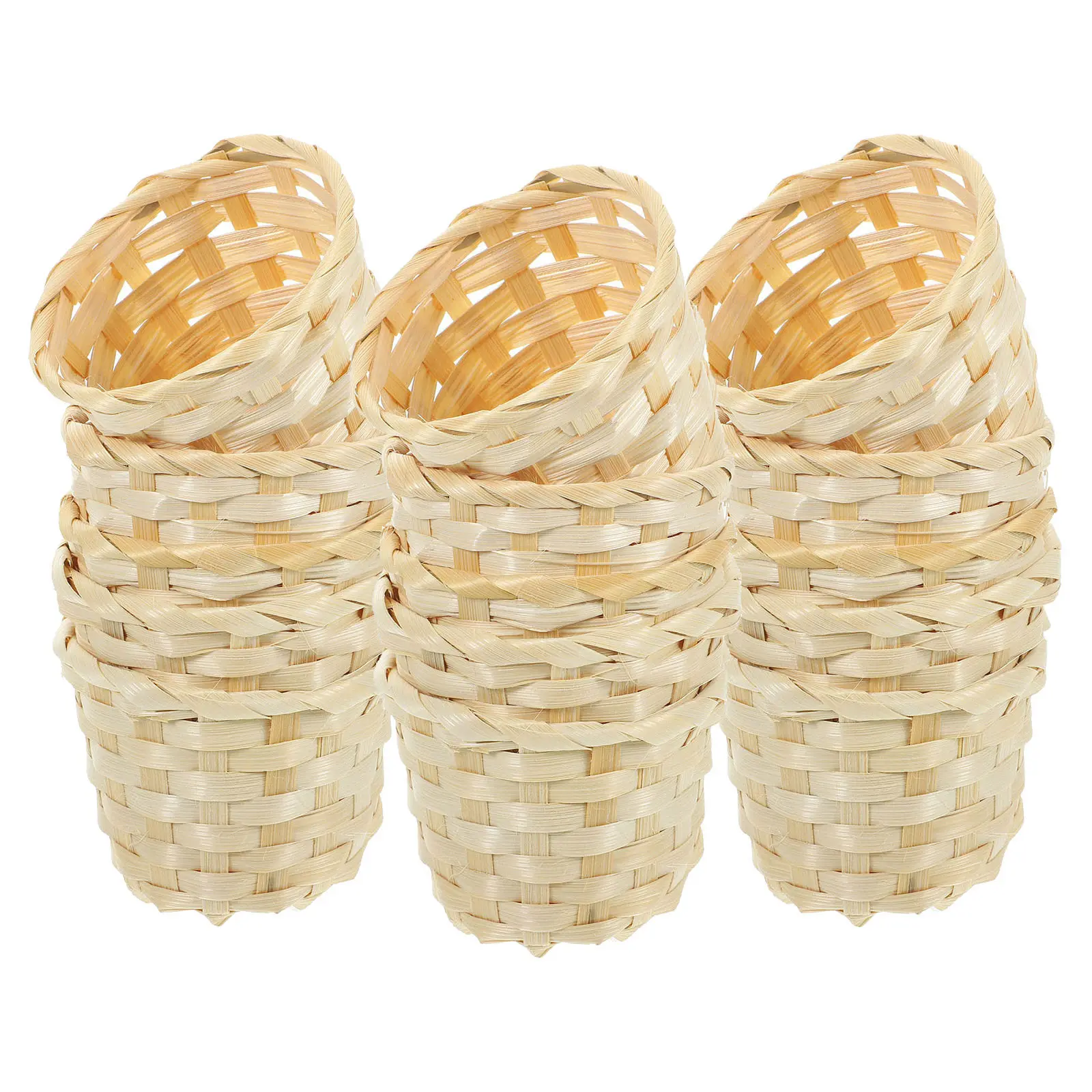 15Pcs Mini Bamboo Storage Basket Pen Holder Handwoven Desktop Organizer Small Basket for Office Home Wedding Craft Decor
