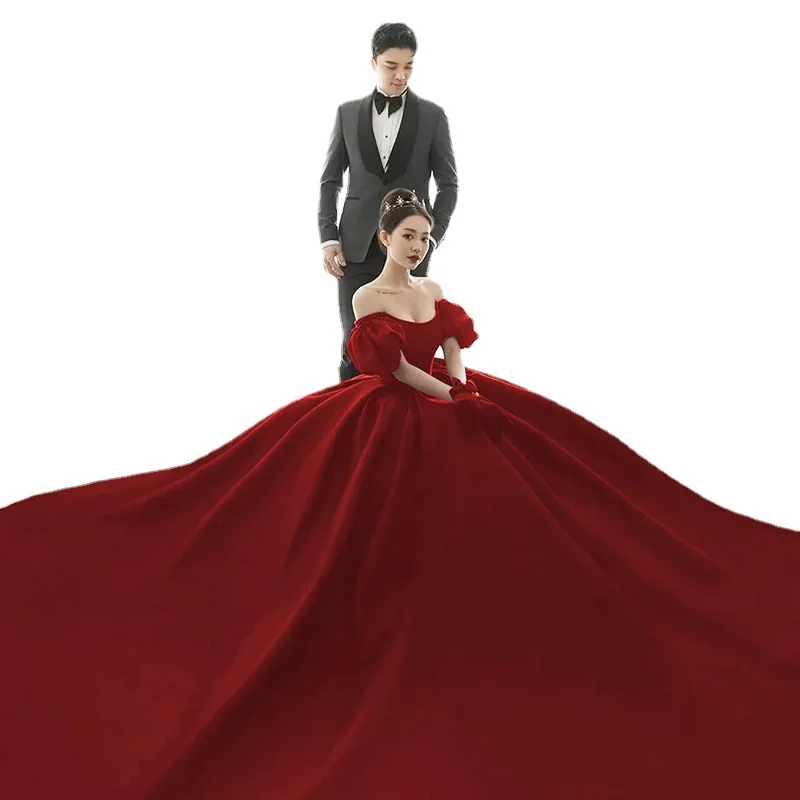 Party dresses evening dress Red black Banquet ball gown off shoulder silk velet velour L0546