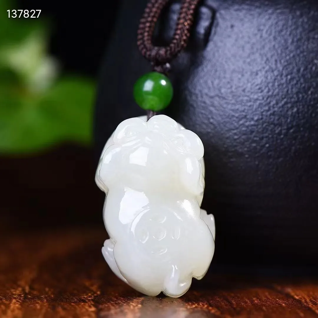 Natural 100% real white hetian jade carve pig gold coins jade pendant Attracting Wealth necklace jewellery for men women gifts