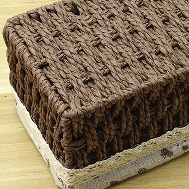 Rattan Storage Basket Household Woven Storage Basket Desktop Debris Sorting and Storage Snack Storage Box Debris Basket