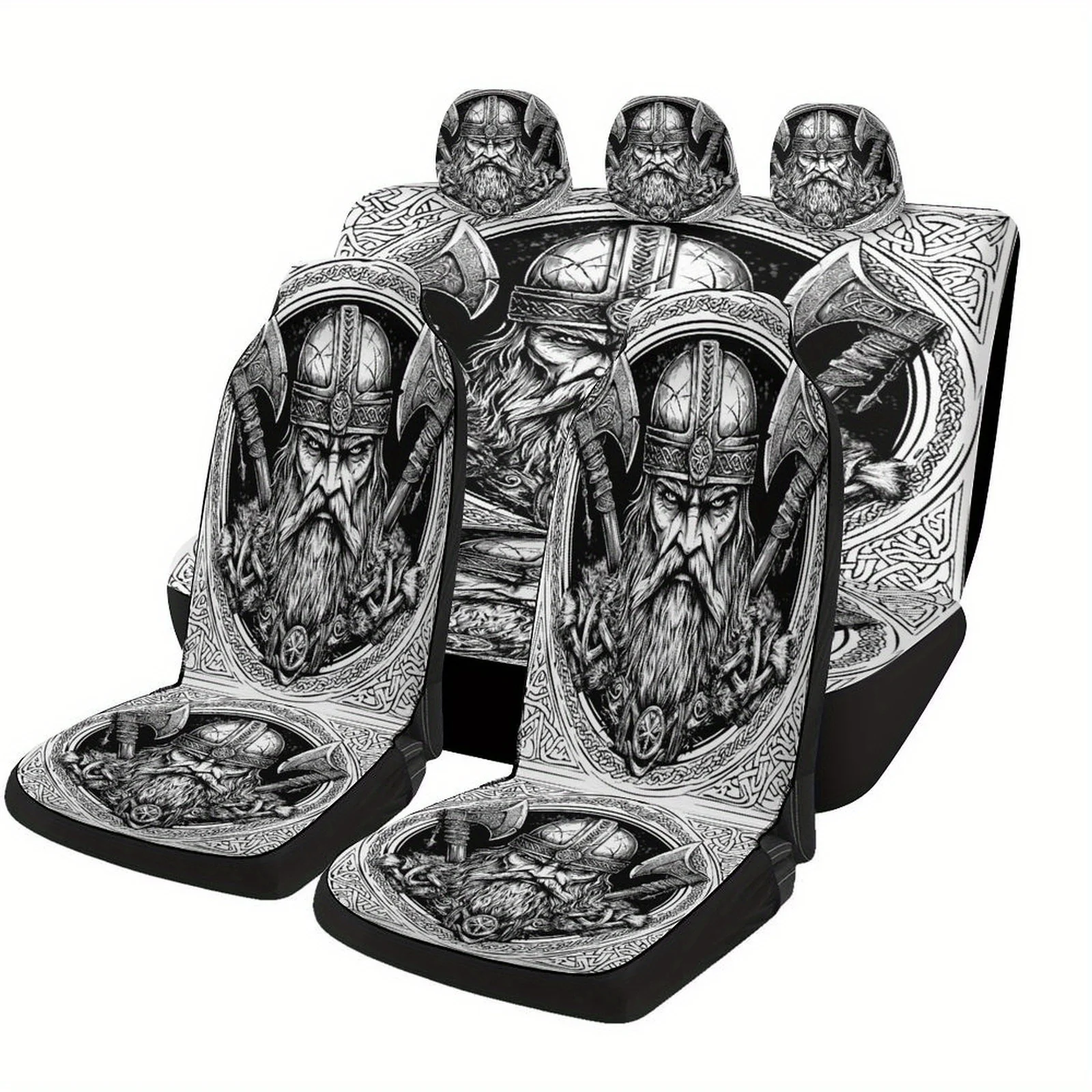 

Viking Warrior Designed Car Seat Covers Set For Most Cars, Fashion Decorative Car Seat Protector Covers Full Set, Universal Car