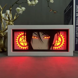 Figuras Anime Caixa de Luz para Decoração do Quarto, Butler Preto Eye Face Lamp, Corte de Papel 3D, Lâmpada de Mesa DIY, Manga