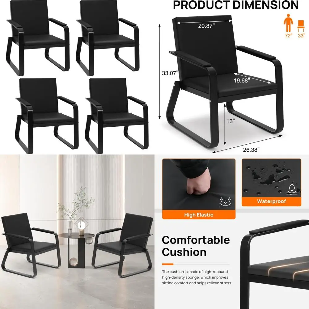 

comfortable padded arm guest chairs in pu leather for lobby and office reception areas