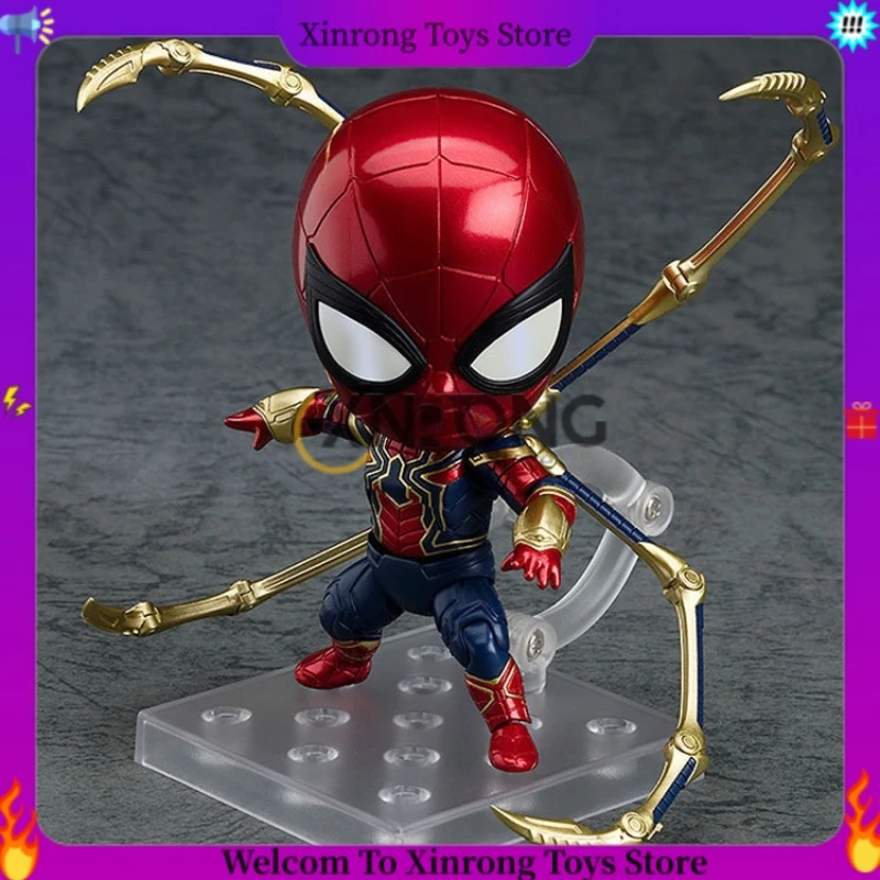 

10cm Q Version Anime Marvel Avengers Cute Iron Spider Man Kawaii Action Figures Double Headed Movable Accessory Toys Decoration