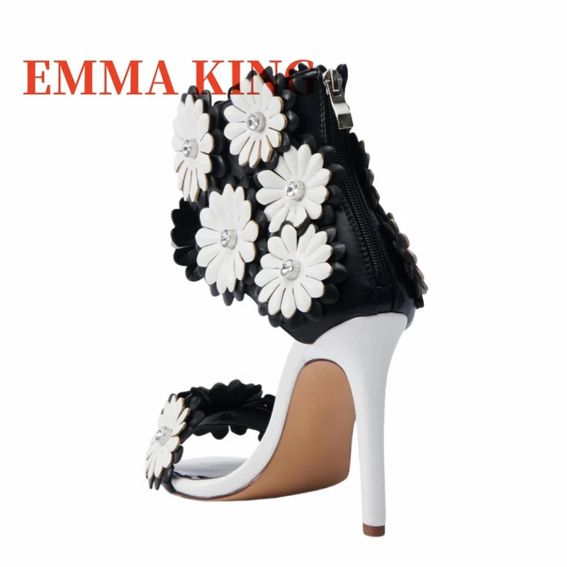 صنادل ثلاثية الأبعاد مزخرفة بالزهور بإبزيم للكاحل مفتوحة من الأمام بكعب عالي للنساء أحذية بسحاب خلفي 2025 جديد Zapatos Para Mujere