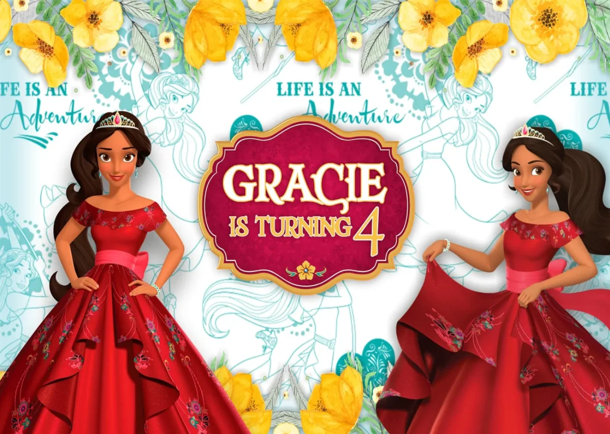 Елена из Авалора, фон принцессы для девочек, фон для дня рождения, золотистая красная рамка, виниловый баннер, реквизит для фотостудий