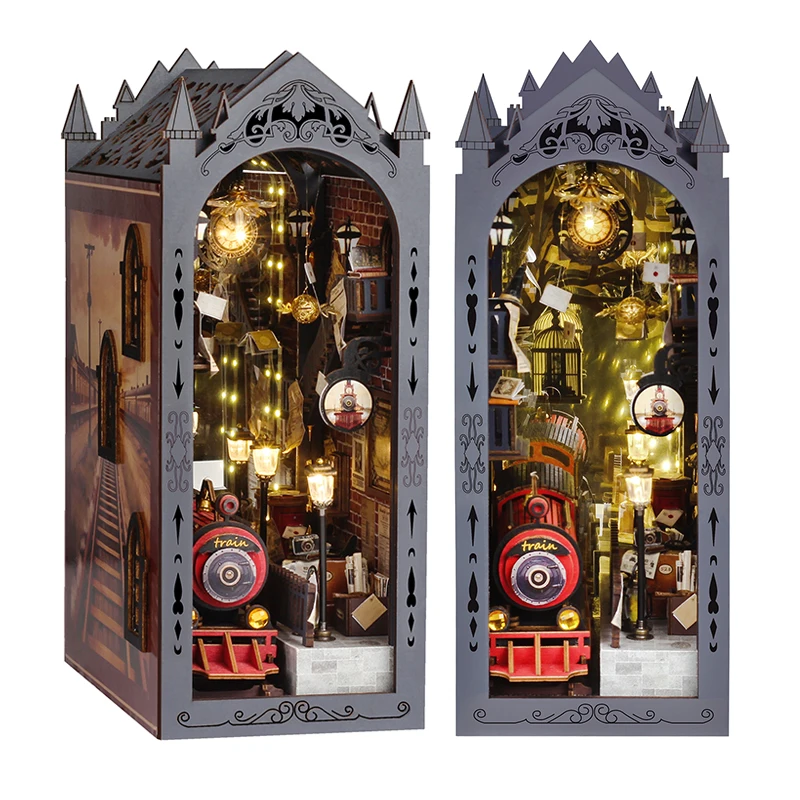 DIY 3D Puzzles Wooden Book Nook Kits Bookend Wooden Doll House Bookshelf Insert Decor Assembly Building Model Toys For Xams Gift