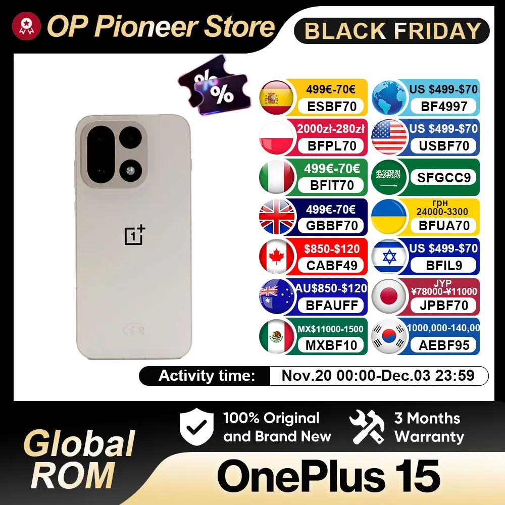 وصل حديثًا هاتف ذكي OnePlus 15 غير مقفول Snapdragon 8 Elite Gen 5 6.78 بوصة AMOLED 120 هرتز 7300 مللي أمبير 120 وات شاحن فائق 50 ميجابكسل NFC OTA