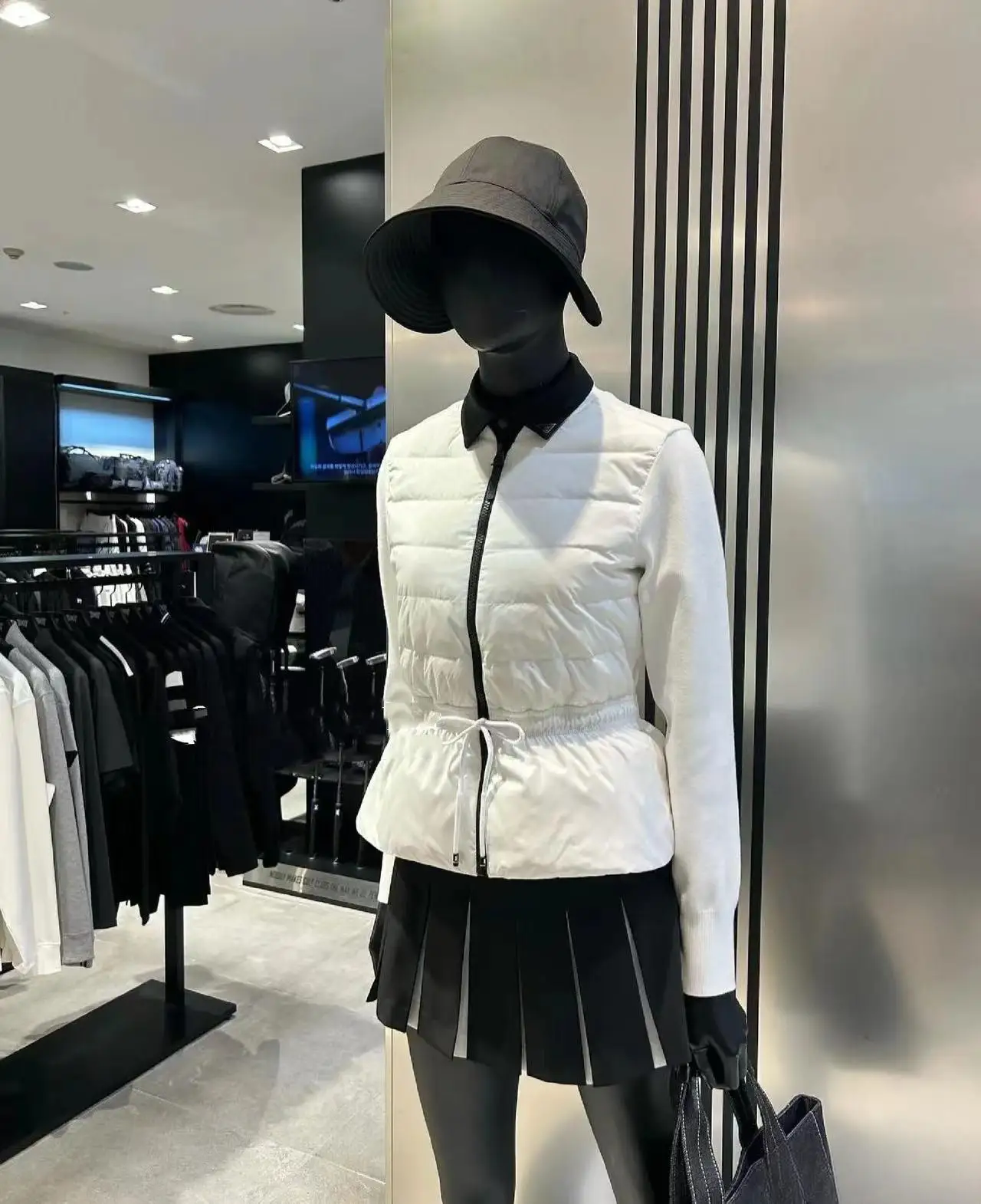 Autumn Winter Women Golf Down‑Spliced Knit Jacket Thin Warm Slim Fit Zip‑Up Ladies Golf Sports Outer Coa