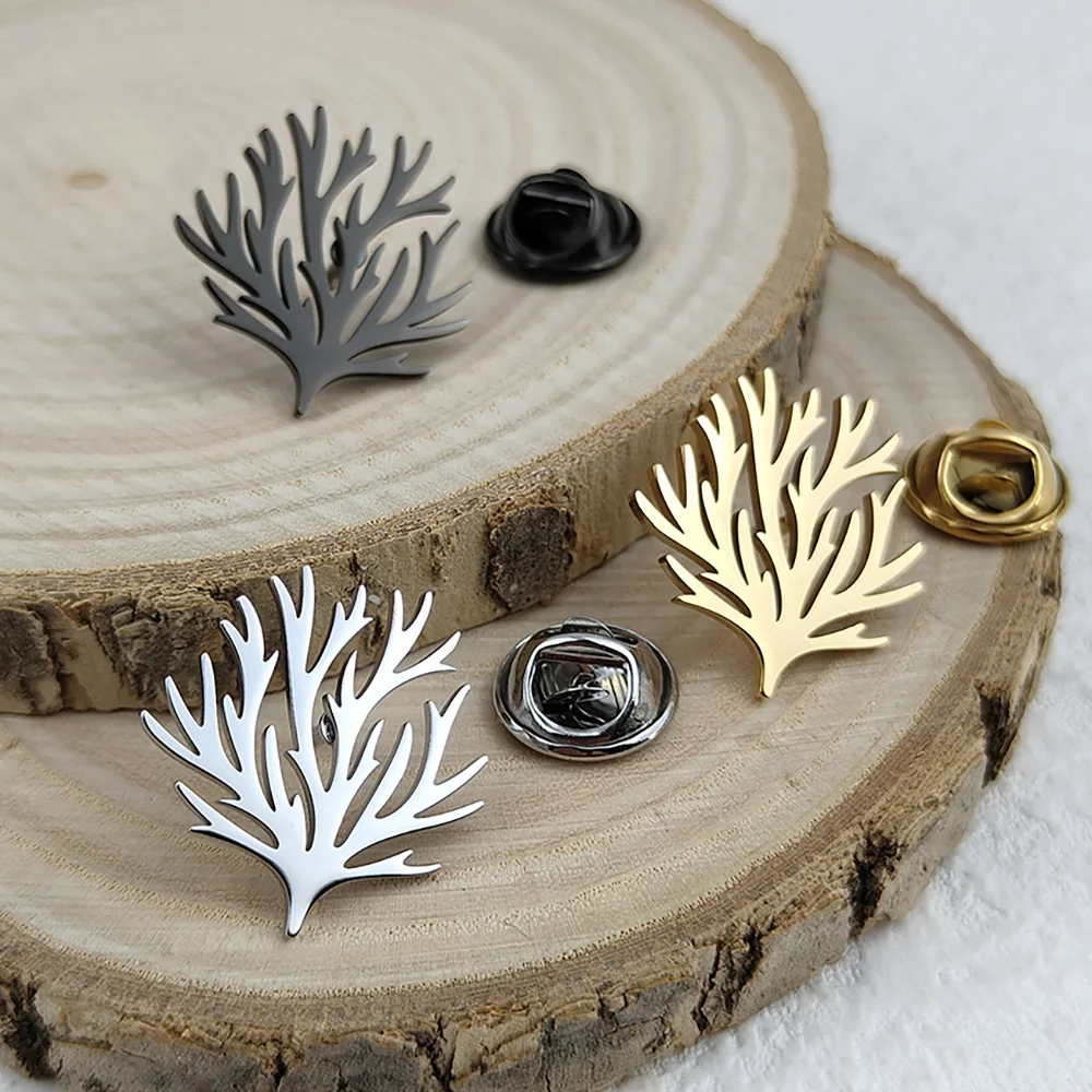 Stainless Steel Seaweed Tree Brooch for Men Suit Lapel Pins Men Jewelry Accessories Personalized Wedding Party Gifts for Dad