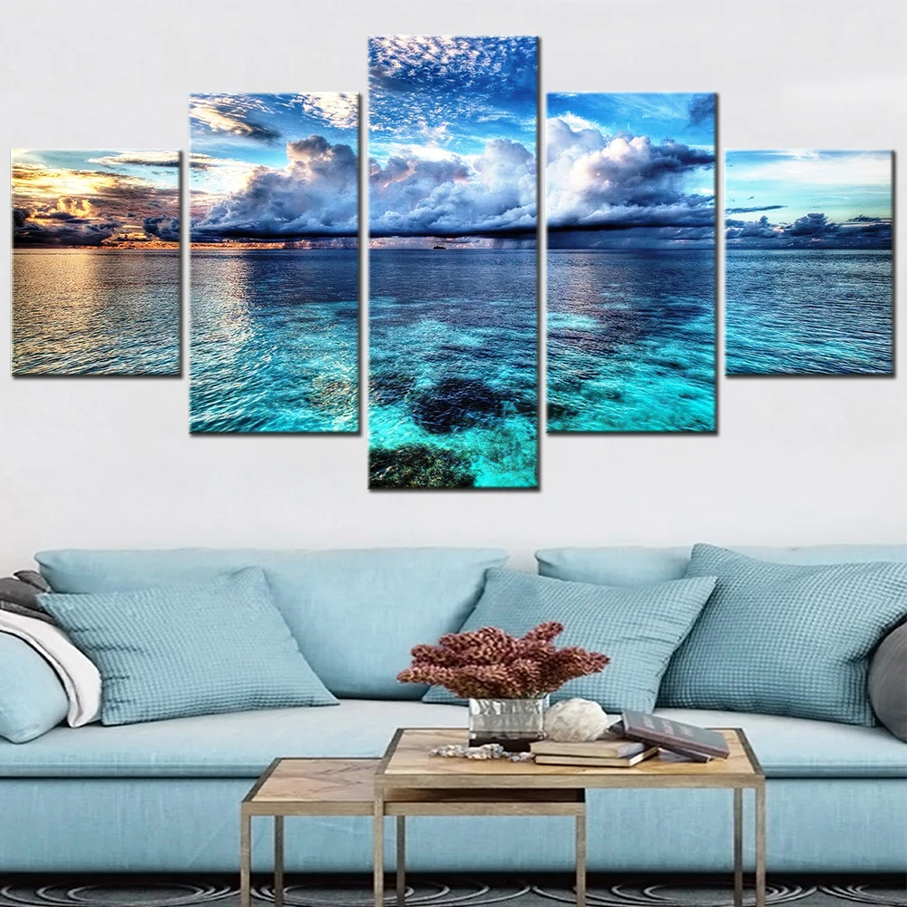 5 Pieces Canvas Art Sky Calm Waters Cuadro Decoration Canvas Paintings Wall Art for Home Decoration Room Decor Poster Print