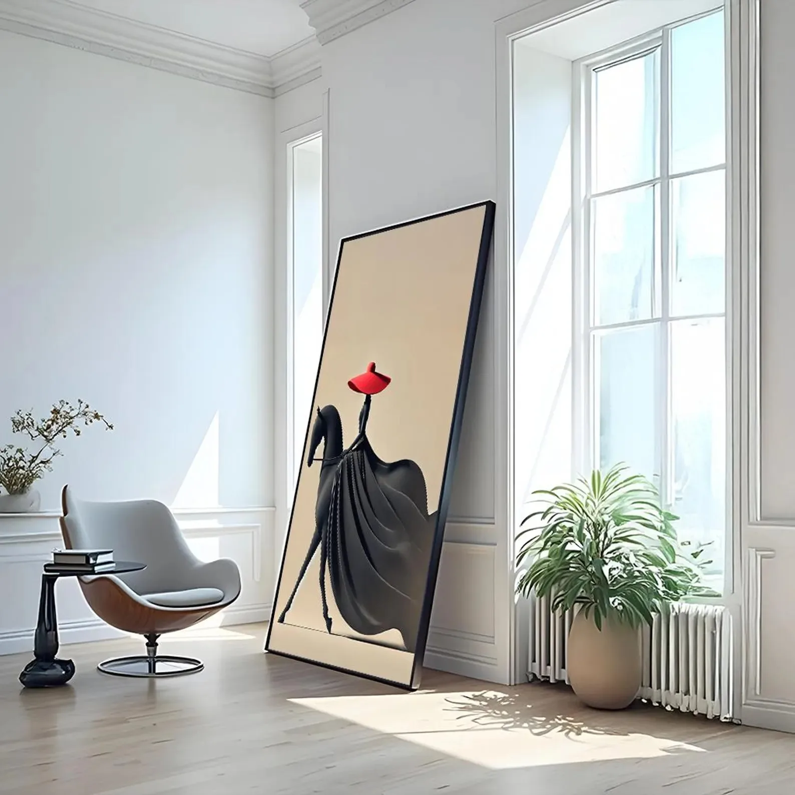 Minimalist female knight canvas,black and white wall art,elegant female print,luxurious modern decoration,large abstract poster.