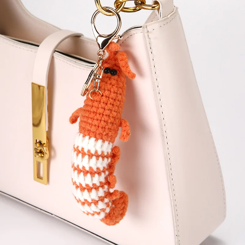 Cute Shrimp Charm Keychains Cartoon Mini Hand Knitted Shrimp Keyring Lovely Backpack Handbag Pendant Couple Keyholder For Car