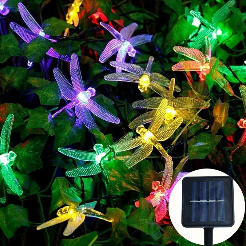 Dragonfly Crystal Ball Solar String Lights Outdoor Waterproof Fairy Lights Warm Colorful Festival Lamp for Patio Garden Decor