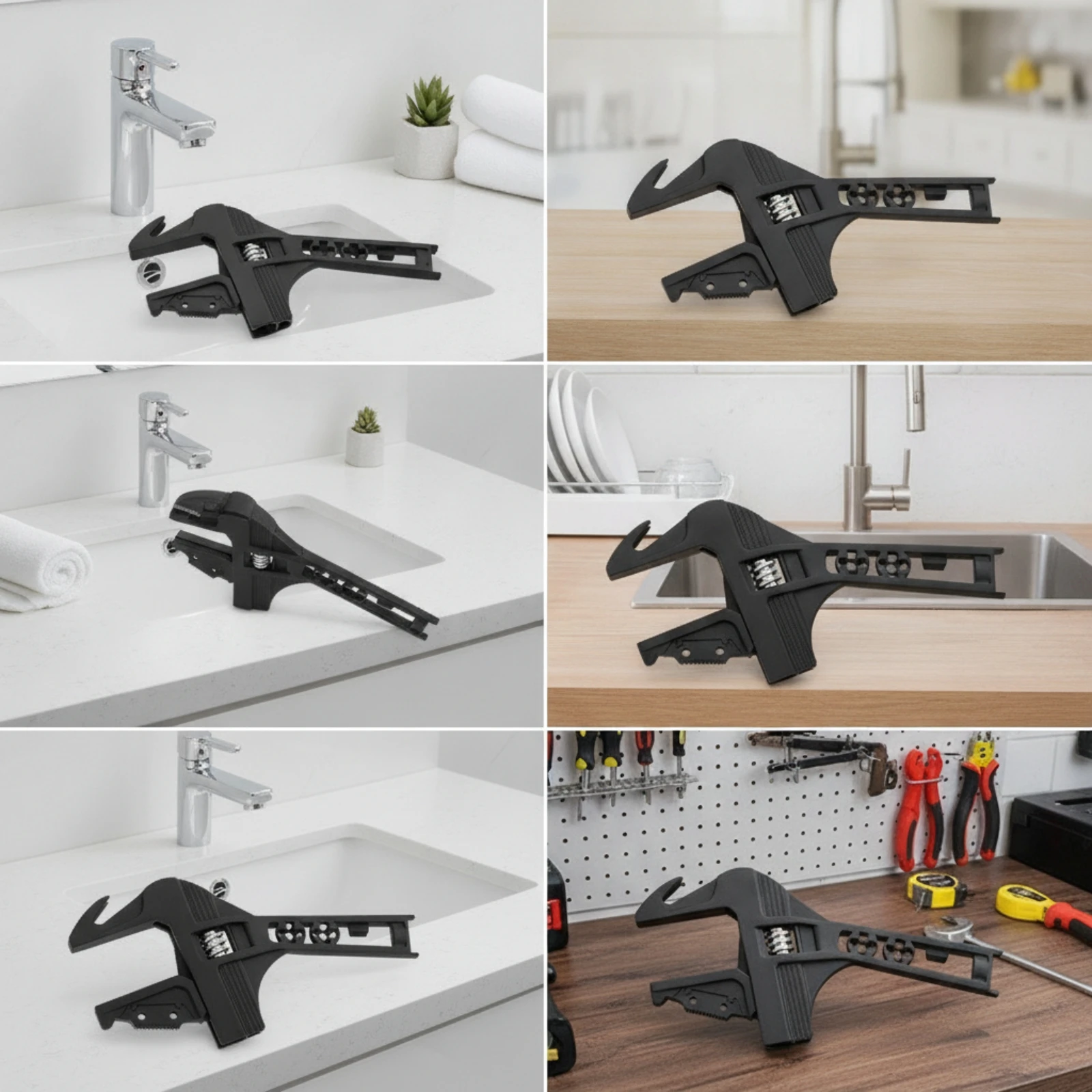 Sanitary Wrench Black Finish Plumbing Wrench Adjustable Spanner High Force Tool Compact for Plumbers, Bathroom Repair