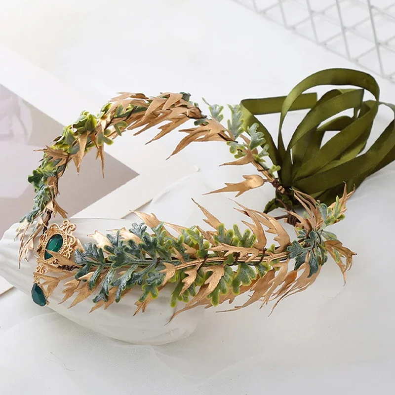 

Декоративная повязка на голову в стиле принцессы, эльфийская повязка на голову, тиара с листьями феи, ретро-гирлянда в лесном стиле, головной убор для свадьбы, вечеринки, косплея