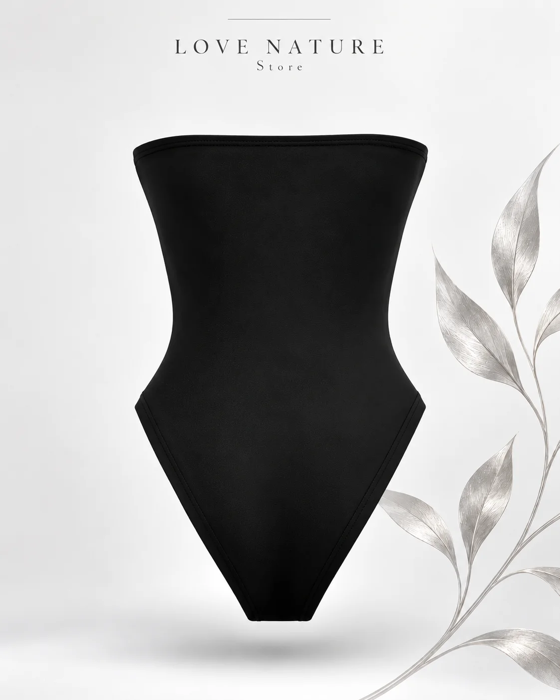 【LOVE NATURE Store】Women Strapless V Neck Bodysuit, Solid Black Tummy Control High Cut One Piece Body Suit
