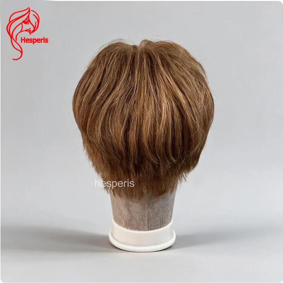 Hesperis Auburn Short Messy Textured Full Lace Human Hair Wig For Men Pre Plucked Natural Hairline Real Hair Male Bang Wigs